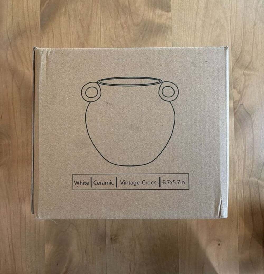 White Ceramic Vintage Crock 6.7x5.7in